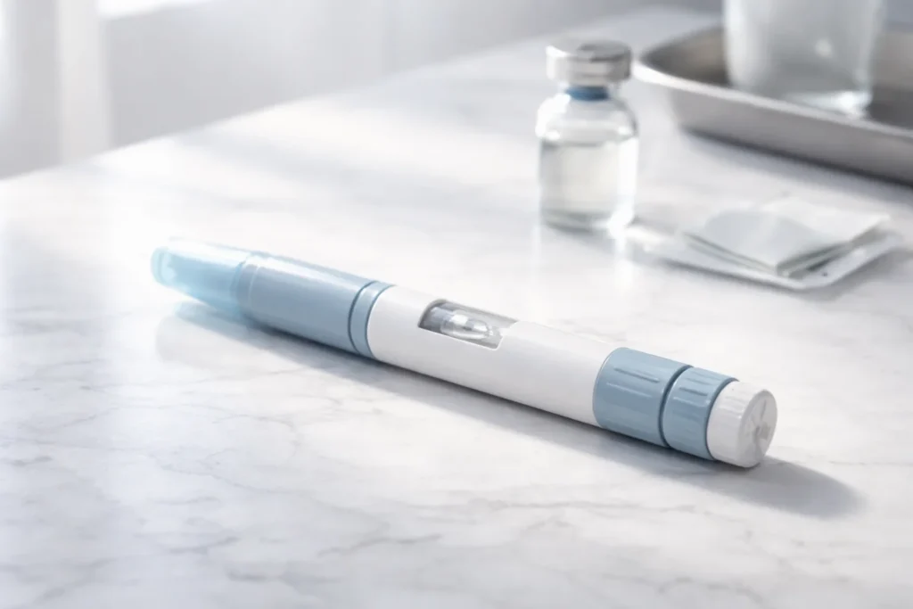 GLP-1 weight loss therapy injector, designed to regulate appetite and improve metabolic health